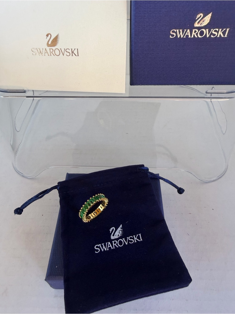Swarovski Gold-Tone Ring with Emerald Green Crystals NWT Sz 8
